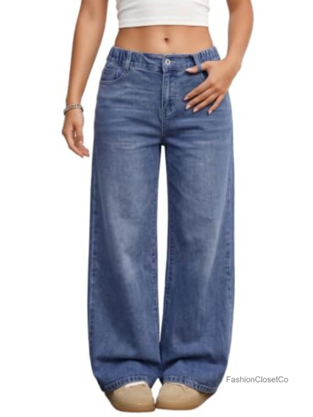 Wide Leg Jeans High Waisted Stretchy Denim Pants Women Baggy Casual